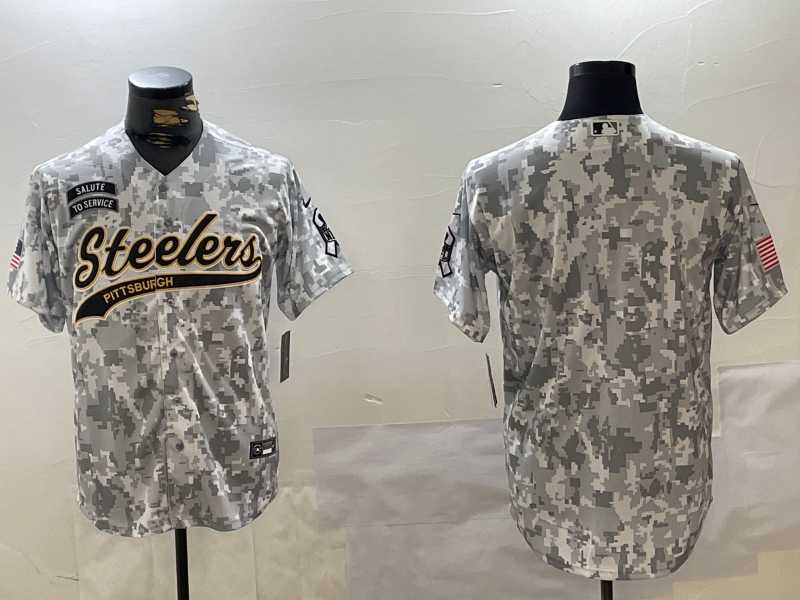 Mens Pittsburgh Steelers Team Logo 2024 Arctic Camo Salute to Service Stitched Baseball Jersey